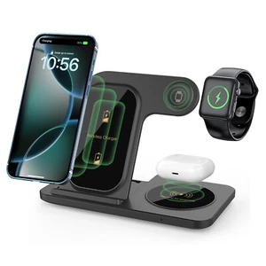 15W Wireless Charger Station 3in1 Charging Dock For Apple Watch Air Pods iPhone - Picture 1 of 26
