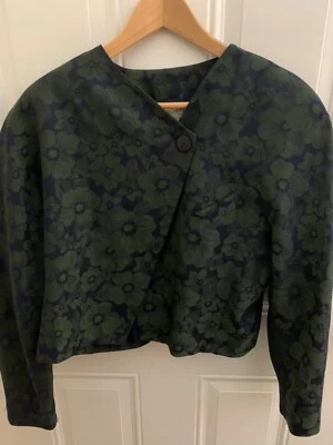 Blazer corto de lana Michii Moon para Sanyo talla 12 Japón verde azul floral de colección Foto 1 de 4