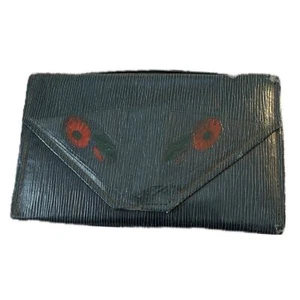 Vintage Art Deco 1930s Blue Leather Tooled Floral Clutch Top Handle Purse  - Picture 1 of 5