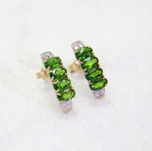 9ct Gold Chrome Diopside Diamond Hoop Earrings - Picture 1 of 4