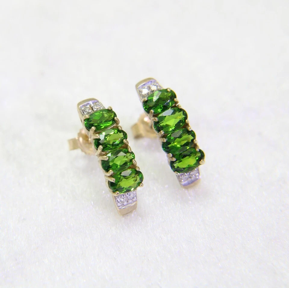 9ct Gold Chrome Diopside Diamond Hoop Earrings - Image 1 of 4