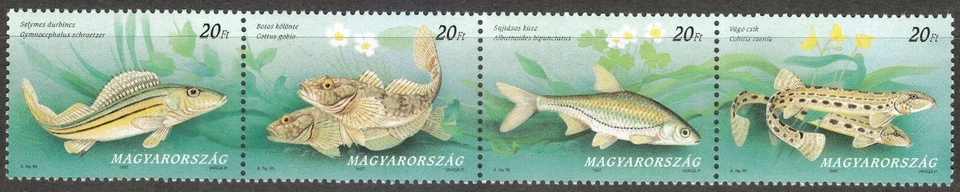 Hungary 1997 MNH Mi 4457-4460 Sc 4579 a-d Indigenous Fish. Strip of 4 ** - Image 1 of 1