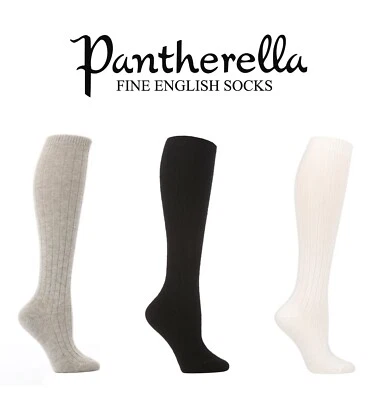 Meias femininas Pantherella luxo 85% cashmere com nervuras joelho alto com costuras lisas - Imagem 1 de 4