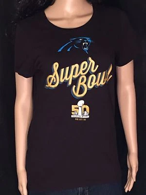 Carolina Panthers Super Bowl 50 NFL Football Womens Size Large L Black T-shirt - Image 1 of 4