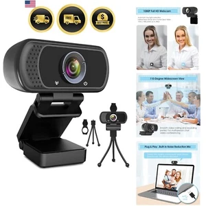 1080P Webcam Full HD Web Camera with Microphone Tripod Stand Privacy Cover - Bild 1 von 10