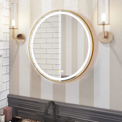 Gold Bathroom Mirror Brushed Brass Metal Lighted Vanity Wall Mirror Round 60/80 - image 1 of 4