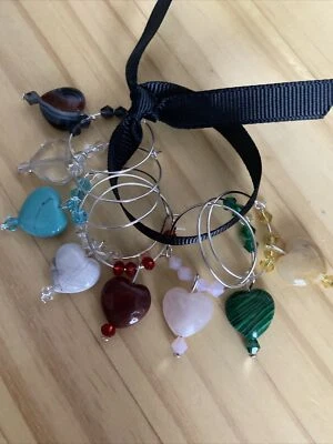 HEART!  PINK GREEN RED WHITE TURQUOISE ETC   Fun Wine Glass Charms Set Of 8 - Image 1 of 4