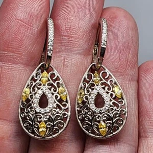 Pendientes de aro colgantes con lágrima de citrino filigrana de plata de ley 925 con bisagra de cristal - Imagen 1 de 8
