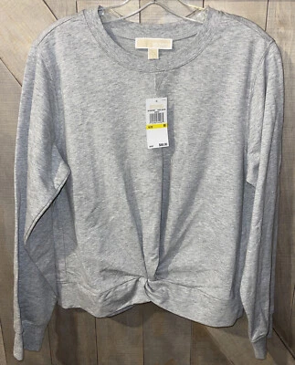 NEW Michael Kors Pearl Heather Grey Twist Knot Front Pullover Sweatshirt Women M - Image 1 of 4