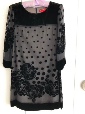 Ladies Dress K DERHY Black Devore Silk with Flower and Spot Design Small - Image 1 of 4