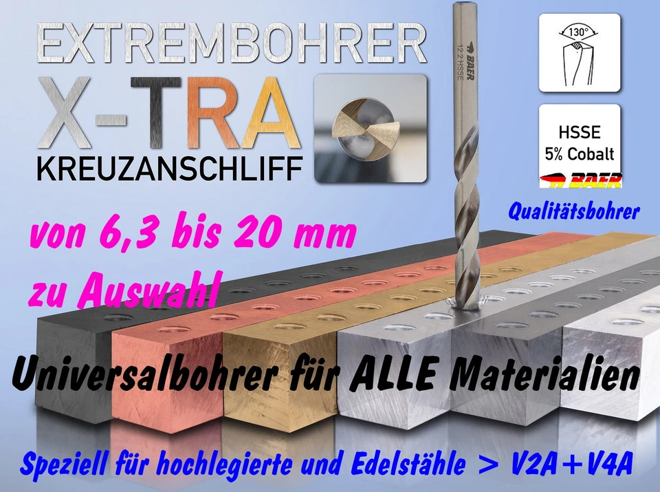 Spiralbohrer BAER Edelstahlbohrer Metallbohrer zur Auswahl von 6.3-20 mm HSSE/Co - Bild 1 von 1