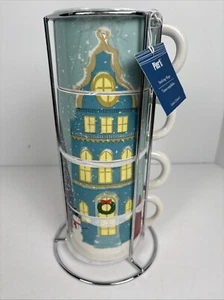 Pier 1 Imports Tazzine/Tazze da Caffè Impilabili Inverno Natale Vacanze Set 4 NUOVO - Foto 1 di 10