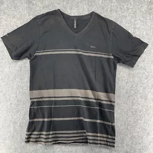 RVCA Shirt Mens L Large Black Gray Striped Short Sleeve Cotton Casual Crew Neck - Picture 1 of 3