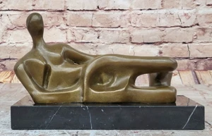 VINTAGE 70`s HOMAGE TO HENRY MOORE HEAVY BRONZE ABSTRACT FORM SCULPTURE - Picture 1 of 10