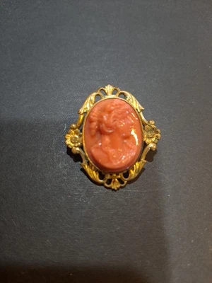 Antique Victorian Edwardian Cameo Brooch Goldtone Filigree Cameo Brooch  - Image 1 of 4