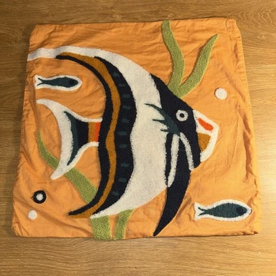 Fish Tropical Hooked Throw Pillow Zip Cover Case 17"x16" cover only C &  F - Image 1 of 4