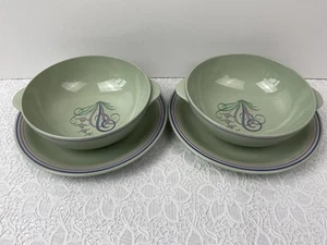 Spode Moondrop verde flamenco 2 x tazas de sopa / tazones y platillos excelente estado - Imagen 1 de 7