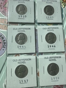 Old Jefferson Nickel 1939, 1940d , 1941, 1946, 1957, 1959d - Picture 1 of 16