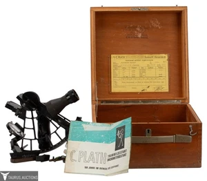 Vintage 1972 Brass C. Plath Hamburg Sextant in Wooden Case - Picture 1 of 13