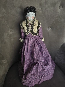 ANTIKE deutsche CHINAKOPFPUPPE ANTIKER STOFFKÖRPER 16 ZOLL - Bild 1 von 11