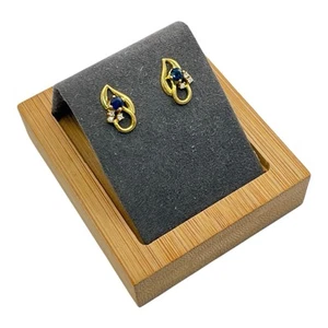 18ct 18K Yellow Gold Blue Sapphire And Diamond Cluster Stud Earrings. Brand New - Picture 1 of 8