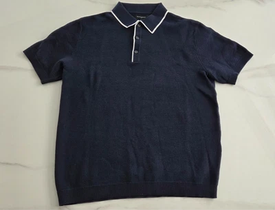 BANANA REPUBLIC TIPPED TEXTURED POLO BUTTON SHIRT MEDIUM M COLLAR GOLF NAVY BLUE - Image 1 of 2