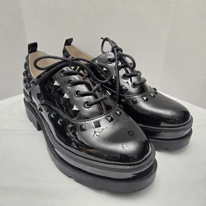 Jessica Simpson Women's Sayze 3 Oxford Lace Up Lug Shoes Black Patent 7M 37.5 - Picture 1 of 8