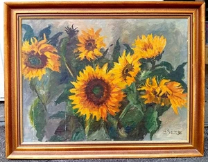 Gemälde, Öl a. Leinwand, Sonnenblumen, Signiert, 1956 v. Johannes Sack, - Picture 1 of 5