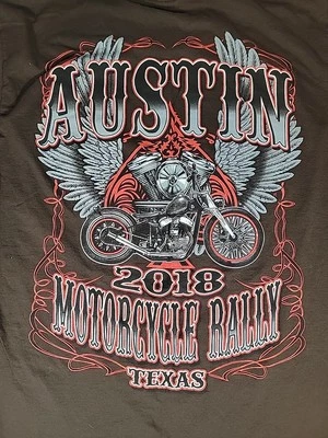 Camiseta marrón larga manga corta Austin Texas 2018 motociclista rally Austin Texas para hombre  Foto 1 de 4