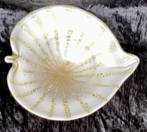 Vtg MCM Murano Glass Bowl, Gold Swirl w/Silver Aventurine Venetian J.I.Co, 11" - Picture 1 of 13