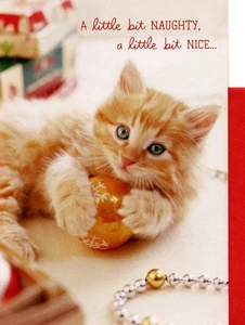 Merry Christmas Orange Tabby Kitty Cat Kitten Naughty Hallmark Greeting Card - Picture 1 of 3