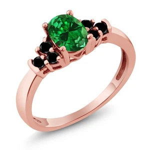 0.88 Ct Green Simulated Emerald Black Diamond 18K Rose Gold Plated Silver Ring - Picture 1 of 4