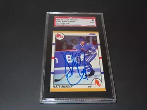 Tarjeta intercambiada de puntuación Mats Sundin firmada 1990-91 #100T Quebec Nordiques SGC Certificado de autenticidad - Imagen 1 de 6