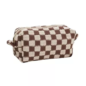 Personalized Cosmetic Pouch Compact Bag Plaid Print Women's with Zipper Closure - Picture 1 of 15