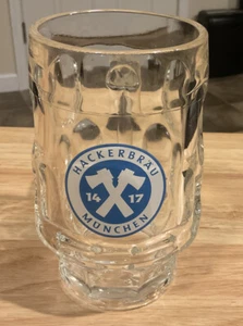Hackerbrau München 6" Bierkrug Glas mit Griff Grübchen Design EUC - Bild 1 von 2