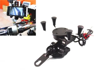 Black Mobile Phone Navigation Frame Holder + USB Charger Motorcycle ATV Street - Picture 1 of 8
