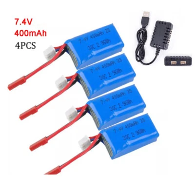 4x 400mAh 7.4V 30C 2S LiPo Battery w/ JST Plug for Micro FPV RC Drone Quadcopter - Image 1 of 4