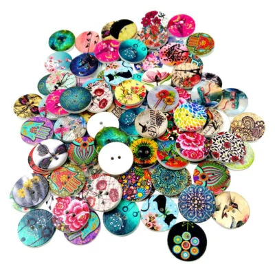 100pcs Wooden Buttons DIY Craft Mixed 2 Holes 20mm for Sewing Scrapbooking - Image 1 of 4