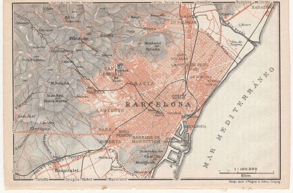 Mapa original do plano da cidade de Barcelona da Espanha 1913 - Imagem 1 de 4