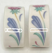 Ceramic Lenox Napkin Rings Poppies on Blue Set of 2