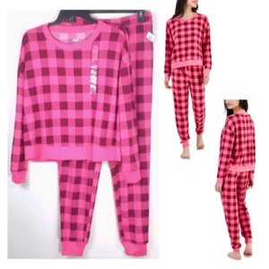 Jenni Long Sleeve Top & Jogger Pants Pajama Set Pink Buffalo Check Ch Size New - Picture 1 of 6
