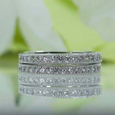 2Ct Round Cut VVS1 Moissanite Eternity Wedding Band Ring 14k White Gold Plated - Image 1 of 4