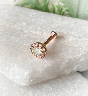 1 pieza Flor de gema de opalita 16 g Labret acero roscado interno Monroe Tragus Helix Foto 1 de 4