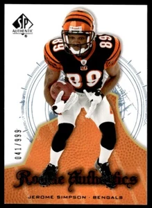 2008 SP Authentic Jerome Simpson Rookie 041/999 Cincinnati Bengals #182 R45 - Picture 1 of 2