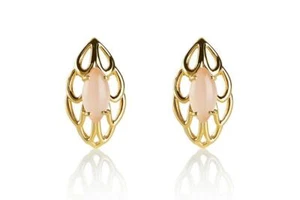 Pendientes de plata esterlina 925 hechos a mano enchapados en oro 18K con calcedonia rosa  - Imagen 1 de 5