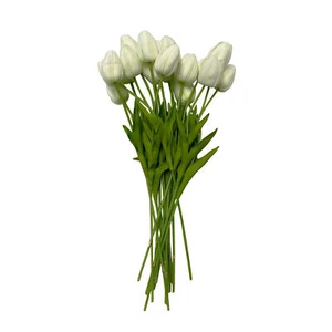 18 Pc Artificial Foam 15" Real Touch White Tulip Bundle Flower Silk Floral - Picture 1 of 7
