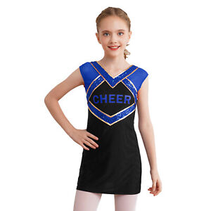 Kids Girls Dress Cosplay Uniform Cheer Leader Dresses Rhinestones Dancewear