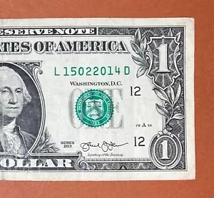 15 February 2014 (L 15022014 D) Birthday Note $1 One Dollar Bill - Picture 1 of 3