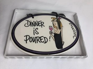 Abendessen wird von Emerson Weinliebhabern Dekor Tumbleweed Keramik Plakette - Bild 1 von 7