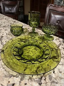 Vintage Ind. Glas grün Königskrone Daumenabdruck Geschirr - 4 Variationen 3,99-6,99 - Bild 1 von 14
